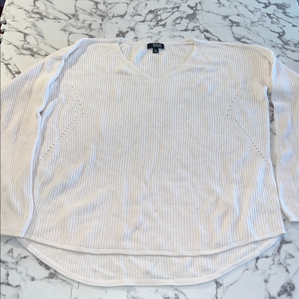 a.n.a women’s Tall Off-White Ribbed v neck Sweater with a scoop bottom